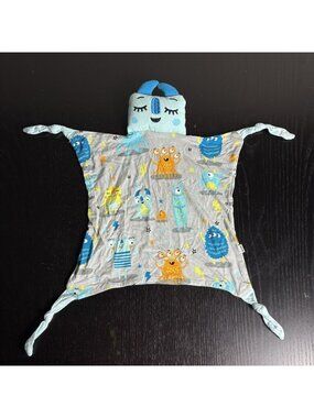 LITTLE SLEEPIES Baby Security Blanket Lovey Gray/Blue Alien/Monster Print